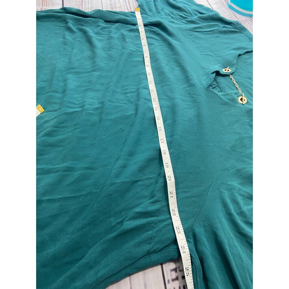 Torrid 3 Blouse Womens 3X Teal Split Neckline Chain Accent 3/4 Sleeves Rayon - Picture 7 of 12